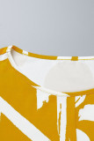 Bandagem Amarela Casual Estampa Patchwork O Pescoço Plus Size Duas Peças