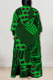 Svart Mode Casual Print Patchwork Spänne Med Rosett Skjorta Klänning Plus Size Klänningar