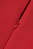 Rotes, elegantes, solides Patchwork-Abendkleid mit V-Ausschnitt