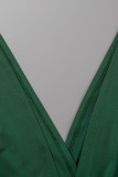 Monos rectos con cuello en V de patchwork de vendaje sólido elegante verde