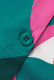 Robe chemise décontractée verte à imprimé patchwork et boucle