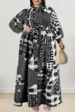 Goud mode casual print patchwork gesp met strik overhemdjurk plus size jurken
