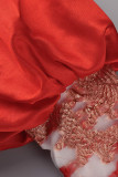 Rode Elegante Borduurwerk Geborduurde Patchwork V-hals Avondjurk Jurken