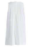 ホワイトカジュアルソリッドパッチワークOネックストレートドレス