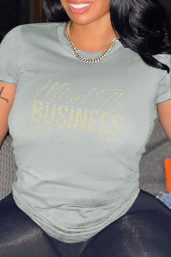 Серые модные футболки с уличным принтом в стиле пэчворк и буквой O-образным вырезом