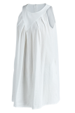 Белые повседневные прямые платья в стиле пэчворк с круглым вырезом