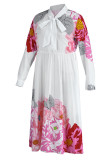 Розовые элегантные повязки с принтом в стиле пэчворк и пряжкой без пояса с круглым вырезом и длинными рукавами
