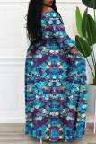 Luipaardprint Mode Casual Print Bandage Patchwork Slit Off the Shoulder Lange mouw Plus size jurken