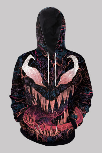 Multicolor Fashion Casual Print Patchwork Hooded Collar Tops