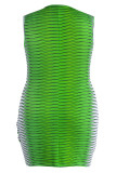 Falda de lápiz con cuello en O de patchwork con estampado sexy verde Vestidos de talla grande