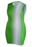 Зеленая сексуальная юбка-карандаш с принтом в стиле пэчворк и круглым вырезом Платья больших размеров