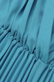 Robe de soirée bleu ciel décontractée en patchwork uni avec ceinture et col en V
