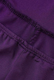 Monos elegante sólido vendaje patchwork v cuello recto púrpura