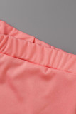 Roze casual print patchwork O-hals plus size twee stukken