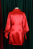 Red Fashion Casual Solid Patchwork mit Schleife Half A Rollkragen A-Linie Kleider