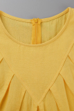 Gele casual effen patchwork rechte jurken met ronde hals