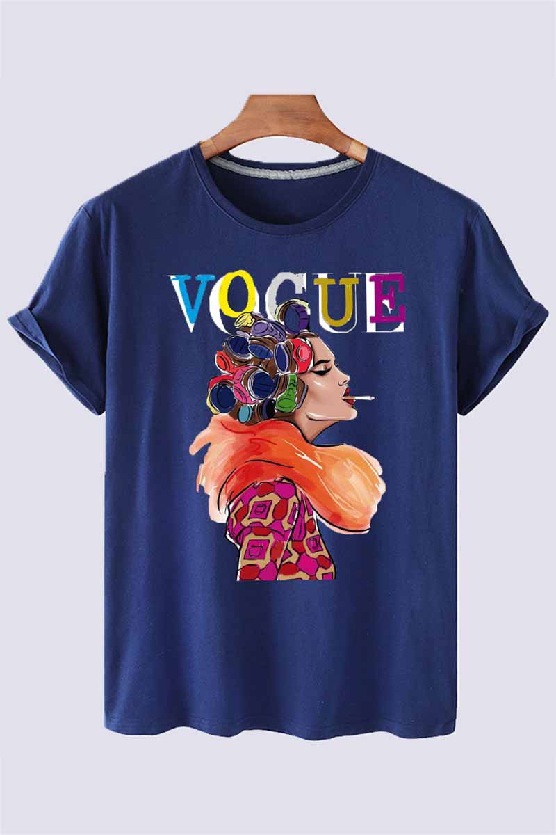 

Deep Blue Fashion Casual Print Letter O Neck T-Shirts