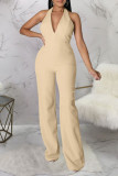 Apricot Sexy Solid Patchwork Backless V-Ausschnitt Straight Jumpsuits
