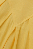 Желтые повседневные однотонные Пэчворк с круглым вырезом Прямые платья