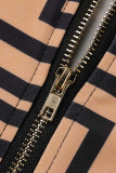 Khaki Sexy Print Bandage Patchwork Zipper Collar Plus Size Jumpsuits