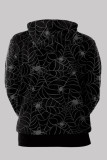 Mörkröd Mode Casual Print Patchwork Hooded Collar Tops
