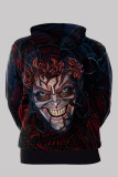 Black Red Fashion Casual Print Patchwork Hooded Collar Tops