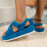 Sapatos confortáveis ​​redondos de patchwork casual moda azul cor sólida