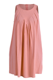 Roze casual effen patchwork rechte jurken met ronde hals