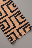 Khaki Sexy Print Bandage Patchwork Zipper Kragen Plus Size Overalls