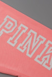 Roze casual print patchwork O-hals plus size twee stukken