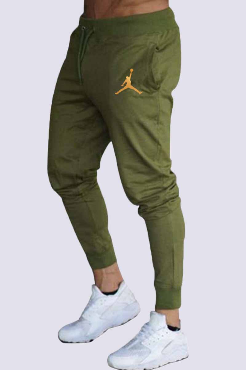 

Army Green Fashion Sportswear Print Patchwork Mid Waist Pencil Pants