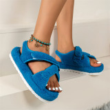 Sapatos confortáveis ​​redondos de patchwork casual moda azul cor sólida