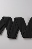 Monos rectos con cuello en V de patchwork de vendaje sólido elegante negro