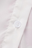 Rosa elegante estampado vendaje patchwork hebilla doblar sin cinturón cuello redondo manga larga vestidos