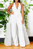 Apricot Sexy Solid Patchwork Backless V-Ausschnitt Straight Jumpsuits