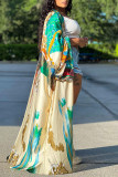 Модная повседневная верхняя одежда в стиле пэчворк с синим и золотым принтом