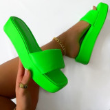 Zapatos cómodos redondos de color sólido de patchwork casual de moda verde