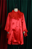 Red Fashion Casual Solid Patchwork mit Schleife Half A Rollkragen A-Linie Kleider