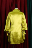 Пэчворк желтого цвета моды вскользь твердый с бантом Половина водолазки платья линии