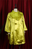 黄色のファッション カジュアルな無地パッチワーク ボウ半分タートルネック A ライン ドレス