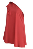 Red Sexy Casual Plus Size Solid Patchwork Backless One Shoulder Sleeveless Dress