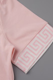 ピンク ファッション カジュアル プリント パッチワーク O ネック プラス サイズ XNUMX 枚