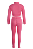 ピンクのファッションプリントパッチワークジッパーカラー長袖ツーピース