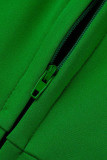 Macacão regular verde casual patchwork sólido bolso com zíper
