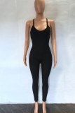 Black Sexy Solid Patchwork Spaghetti Strap Skinny Jumpsuits