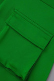 Зеленые повседневные однотонные лоскутные карманы с воротником на молнии, обычные комбинезоны