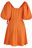 Оранжевое модное повседневное однотонное платье в стиле пэчворк с V-образным вырезом