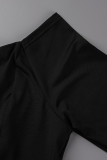Macacão preto sexy de patchwork sólido com decote em V plus size