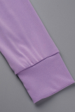 Purple Fashion Print Patchwork Zipper Collar Long Sleeve Two Pieces