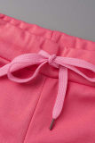 Dos piezas de manga larga con cuello de cremallera y patchwork con estampado de moda rosa